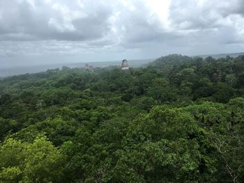 Scenic view of green landscape against sky