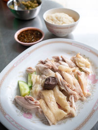 High angle view of food in plate on table