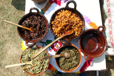 High angle view of food on table