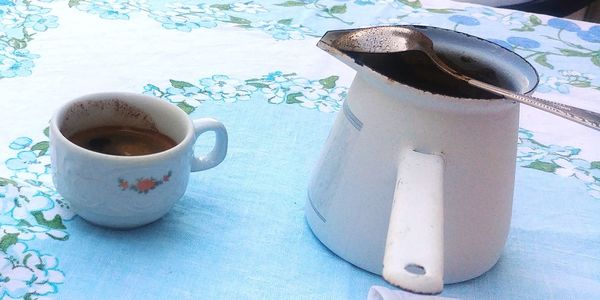 Close-up of coffee cup on table