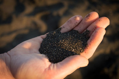 Close-up of hand holding sand