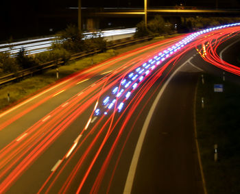 Light trails on road at night