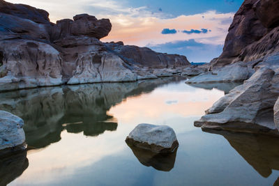 Scenic view of lake against sky during sunset