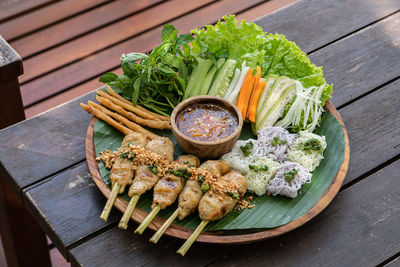 High angle view of food on table