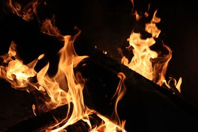 Close-up of fire in the dark