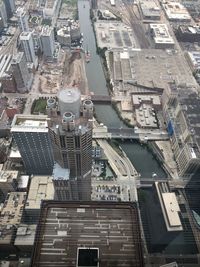 High angle view of buildings in city