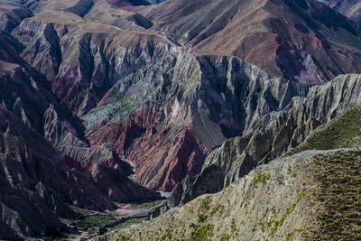 High angle view of rocks in mountains