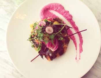 Directly above shot of food served in plate