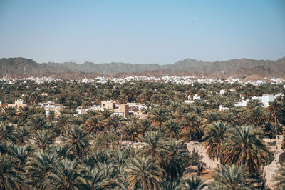 High angle view of townscape against clear sky