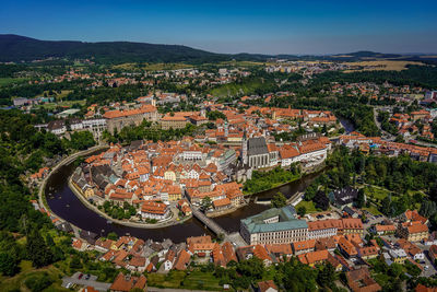 High angle view of townscape against sky