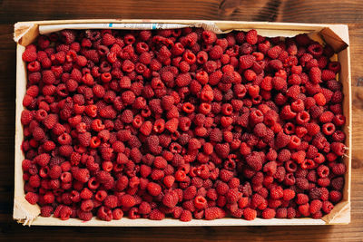 High angle view of strawberries