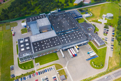 High angle view of buildings in city