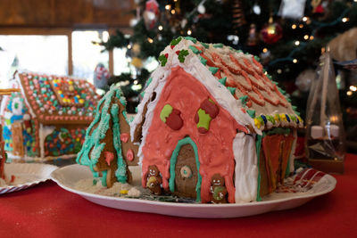 Close-up of christmas decorations on table