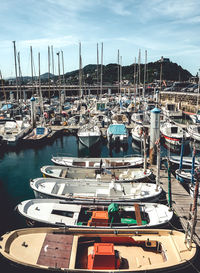 Boats moored in harbor