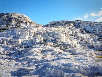 Scenic view of mountains against clear blue sky