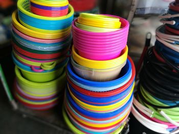 Close-up of colorful stack