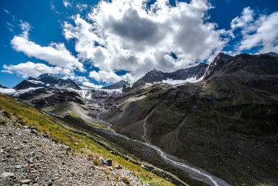 Scenic view of snowcapped mountains against sky