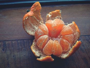 High angle view of orange on table