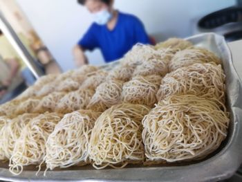 Close-up of noodles in kitchen