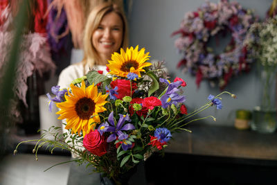 Close-up of flowers on table