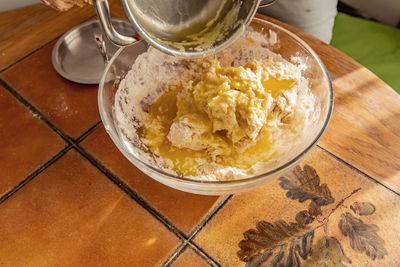 High angle view of food on table