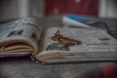 Close-up of open book on table