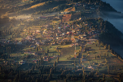High angle view of buildings in city