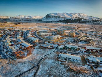 Aerial view on mosfellsbær, iceland