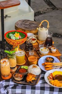 High angle view of food on table