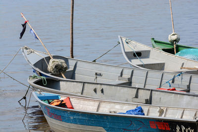 High angle view of fishing boat in sea