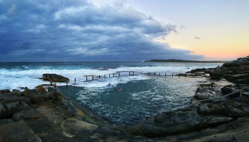 Scenic view of sea against sky during sunset