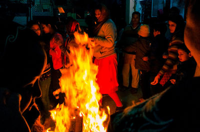 Group of people at bonfire