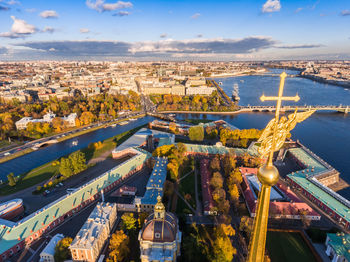 High angle view of buildings in city