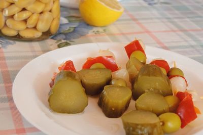 Close-up of served food in plate