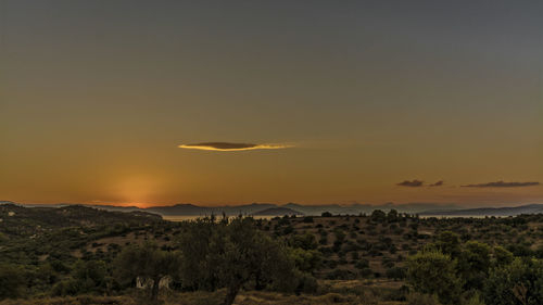 Scenic view of landscape against sky during sunset