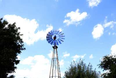 Low angle view of traditional windmill against sky