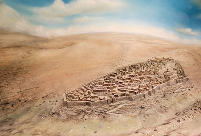 High angle view of desert land against sky