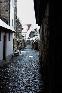 Puddle amidst houses against sky