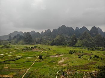 Scenic view of agricultural field against sky