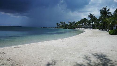 Scenic view of beach against cloudy sky