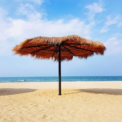 Leaf beach umbrella on sandy beach