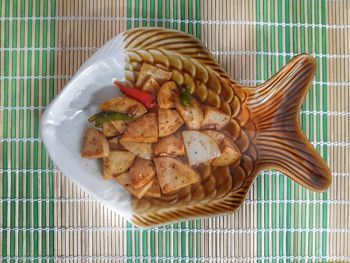 High angle view of food on table