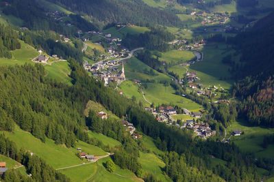 High angle view of trees and mountains