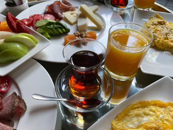 Close-up of breakfast served on table