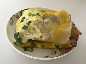 High angle view of breakfast in plate