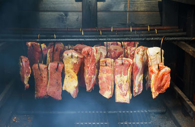 Close-up of meat on barbecue grill