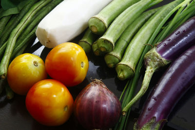 High angle view of vegetables