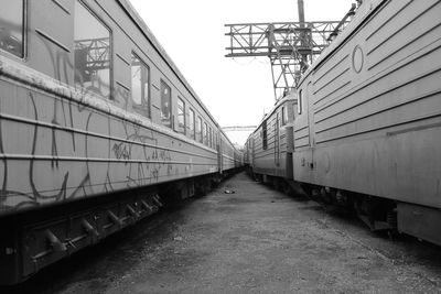 Train on railroad track against sky
