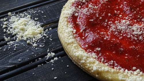 High angle view of cake on table