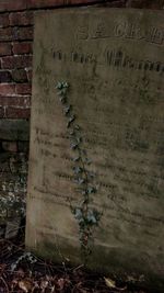 Close-up of text on wall